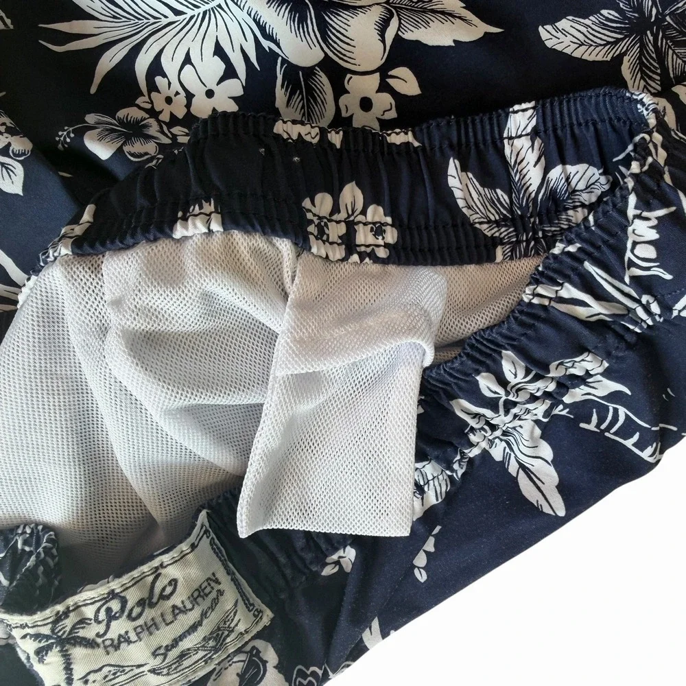 Polo Ralph Lauren Young Boys Swim Trunks Aloha BEAR Luau Navy Floral Large 14/16